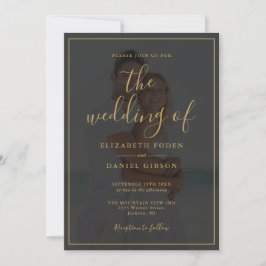 Elegante Invitación de Boda con Foto y Letra Dorad