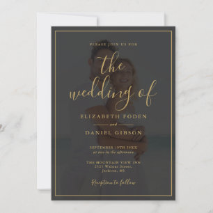 Elegante Invitación de Boda con Foto y Letra Dorad