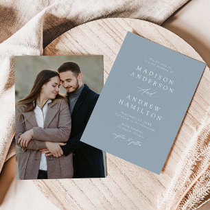 Elegante Invitación de Boda con Fotografía en Azul