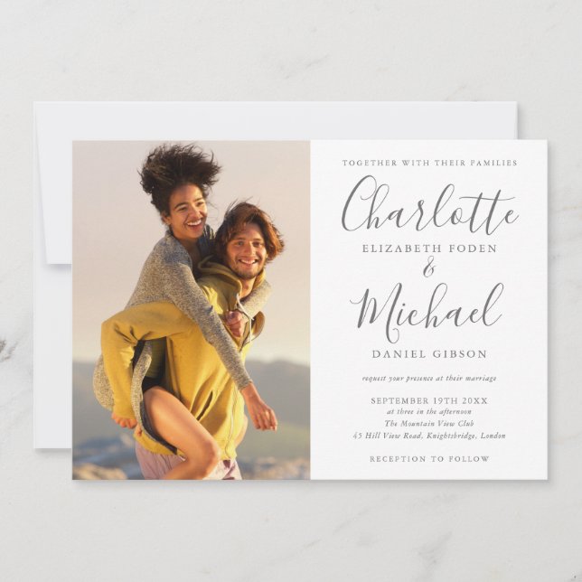 Elegante Invitación de Boda con Fotos de Firma (Anverso)