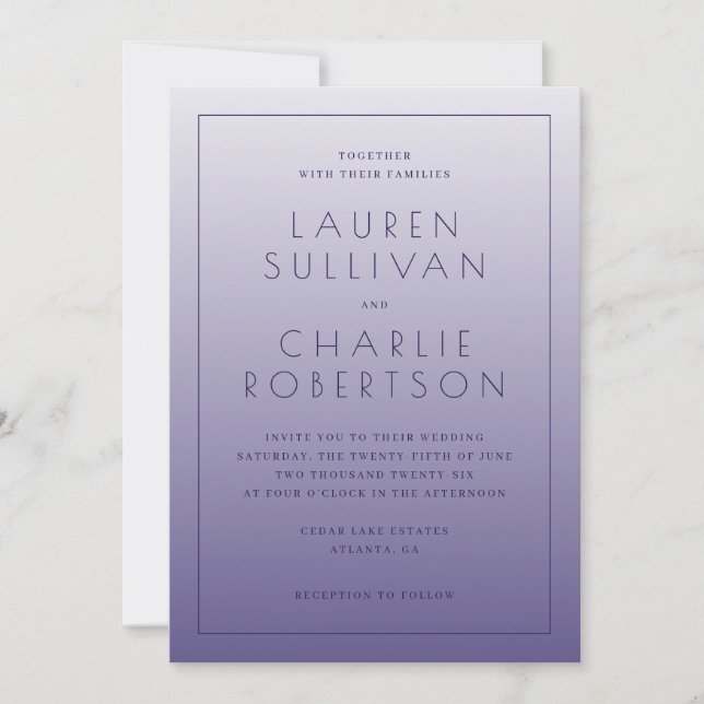 Elegante Invitación de Boda con Gradiente de Lavan (Anverso)