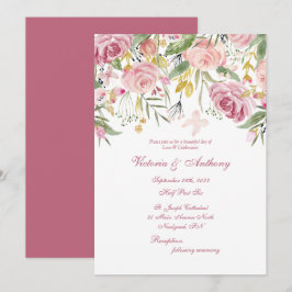 Elegante Invitación de Boda con Guión Floral Rosa