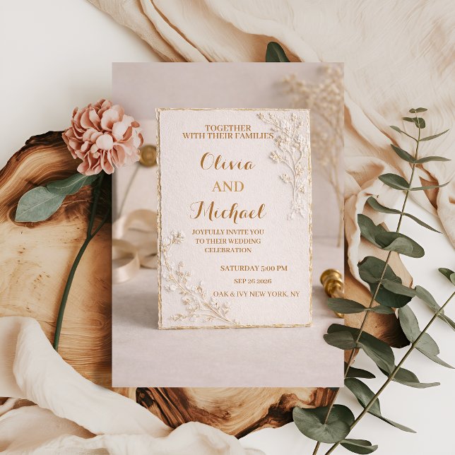 Elegante Invitación de Boda con Hojas de Oro (Subido por el creador)