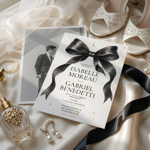 Elegante Invitación de Boda con Lazo Negro Minimal