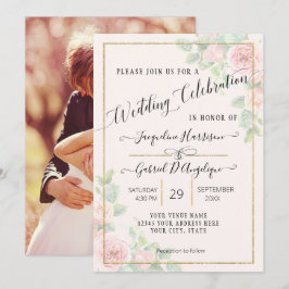 Elegante Invitación de Boda con Letra Floral en Ac