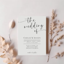 Elegante Invitación de Boda con Letra Negra y Blan