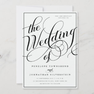 Elegante Invitación de Boda con Letra Negra y Blan