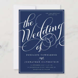 Elegante Invitación de Boda con Letra Script Navy