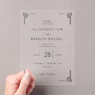 Elegante Invitación de Boda con Llave Griega Negra