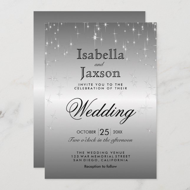 Elegante Invitación de Boda con Luces de Estrella  (Anverso / Reverso)
