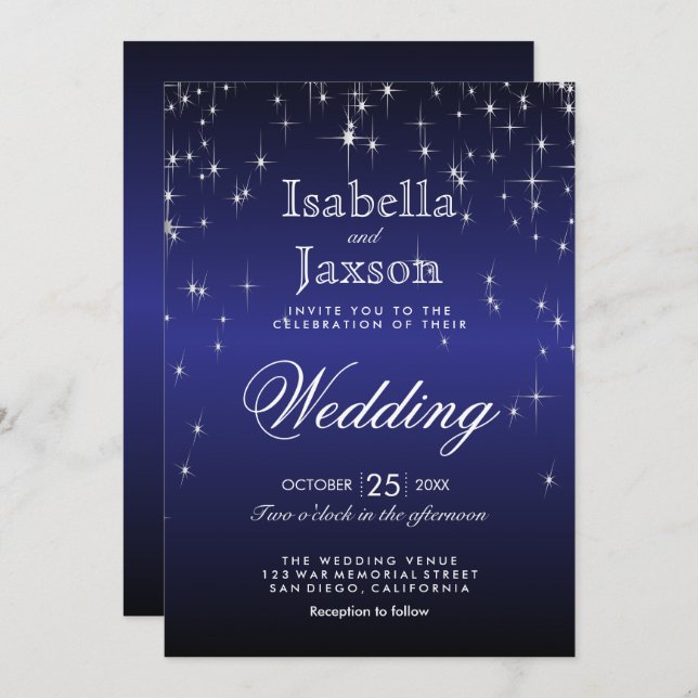 Elegante Invitación de Boda con Luces de Estrellas (Anverso / Reverso)