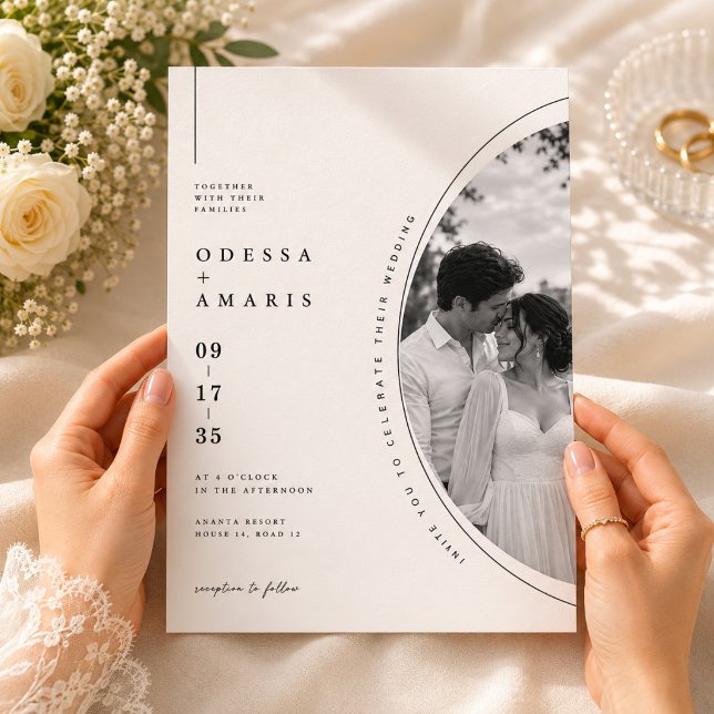 Elegante Invitación de Boda con Marco Circular y F (Subido por el creador)