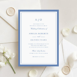 Elegante Invitación de Boda con Marco de Azul Polv