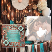 Elegante Invitación de Boda con Marco de Cobre y T