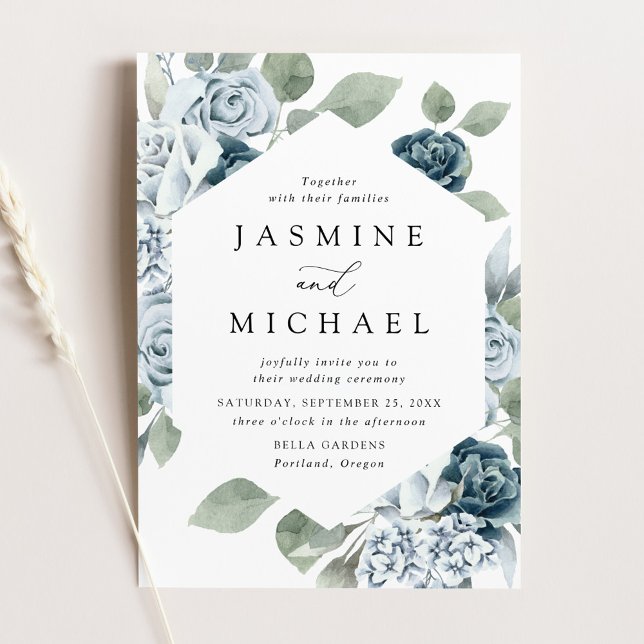 Elegante Invitación de Boda con Marco Floral Azul  (Subido por el creador)