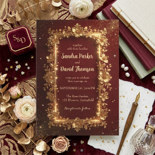 Elegante Invitación de Boda con Marco Floral Burgu