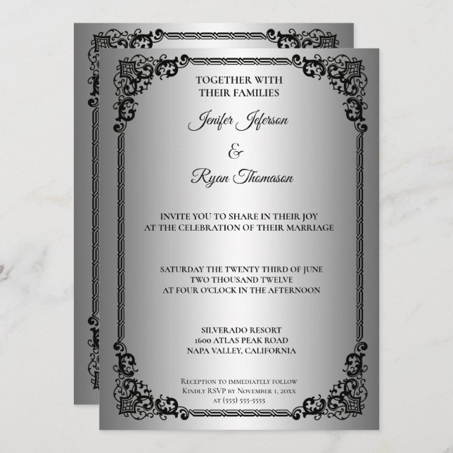 Elegante invitación de boda con marco moderno (Anverso / Reverso)