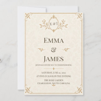 Elegante Invitación de Boda con Monograma Botánico