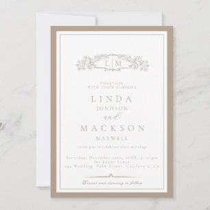 Elegante Invitación de Boda con Monograma de Crest
