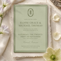 Elegante Invitación de Boda con Monograma en Verde