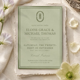 Elegante Invitación de Boda con Monograma en Verde