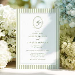 Elegante Invitación de Boda con Monograma en Verde