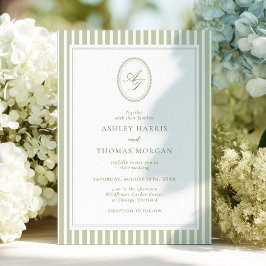 Elegante Invitación de Boda con Monograma en Verde