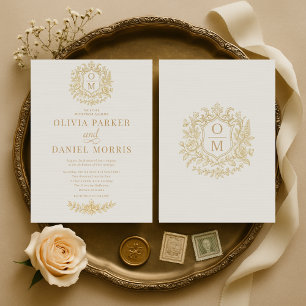 Elegante Invitación de Boda con Monograma Floral V