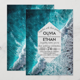 Elegante invitación de boda con olas azules del oc