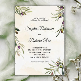 Elegante invitación de boda con olivo floral