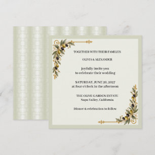 Elegante Invitación de Boda con Rama de Olivo Verd