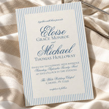 Elegante Invitación de Boda con Raya Azul de Guion