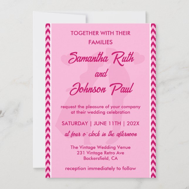 Elegante Invitación de Boda con Raya en Chevron Ro (Anverso)