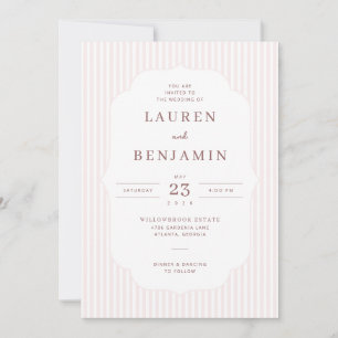 Elegante Invitación de Boda con Rayas Rosadas