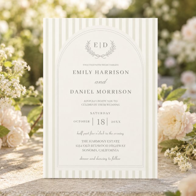 Elegante Invitación de Boda con Rayas Verde Salvia (Subido por el creador)