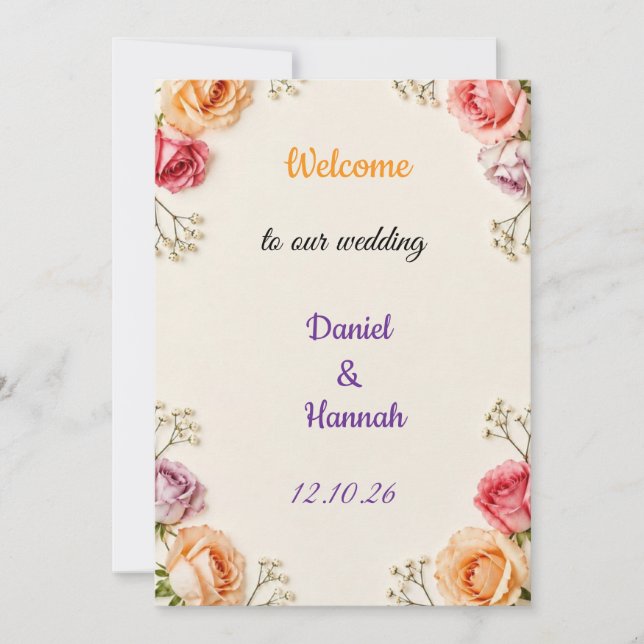 Elegante invitación de boda con Rosa de bienvenida (Anverso)
