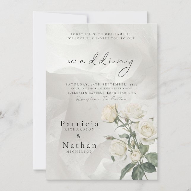 Elegante Invitación de Boda con Rosa Rosada Floral (Anverso)