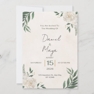 Elegante Invitación de Boda con Rosas Blancas Gree