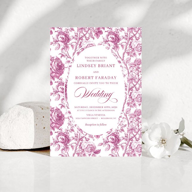 Elegante Invitación de Boda con Rosas Toile Rosa P (Stylish Dusty Rose Toile Roses Wedding Invitation Card

)