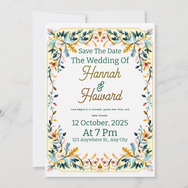 Elegante Invitación de Boda con Rosemaling Escandi (Anverso)