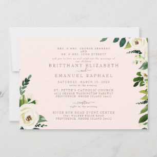 Elegante Invitación de Boda con Toque Rosado y Flo