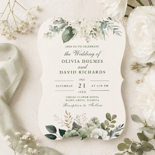 Elegante Invitación de Boda Curva en Verde Salvia