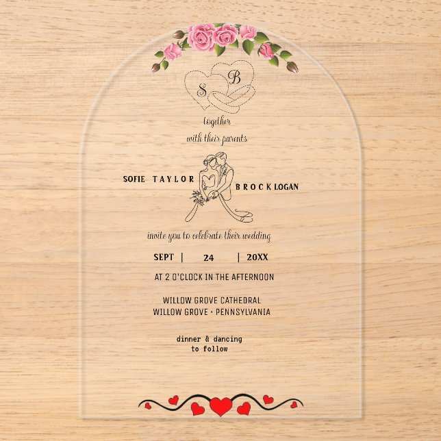 Elegante Invitación de Boda de Acrílico con Floral (Anverso)