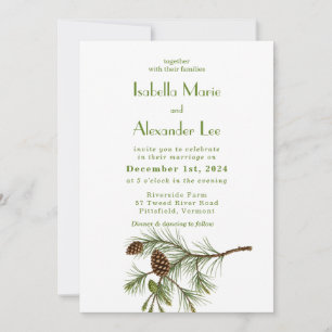 Elegante Invitación de Boda de Árbol de Pino Rústi