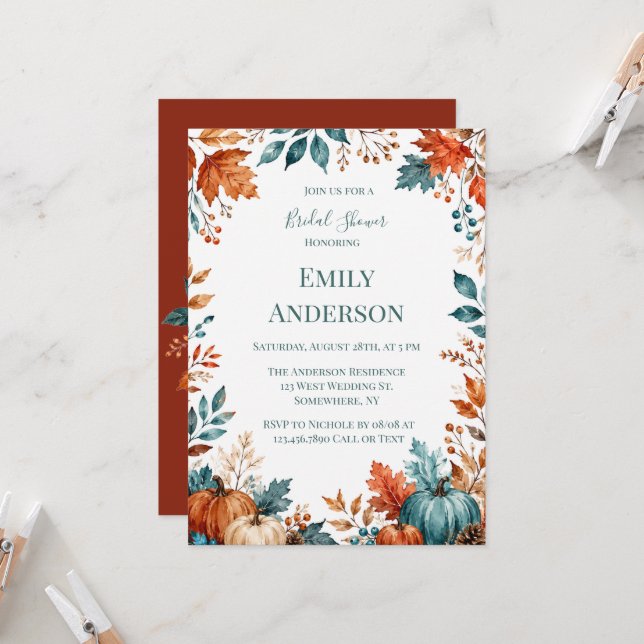Elegante Invitación de Boda de Calabaza de Rust y  (Anverso/Reverso In Situ)