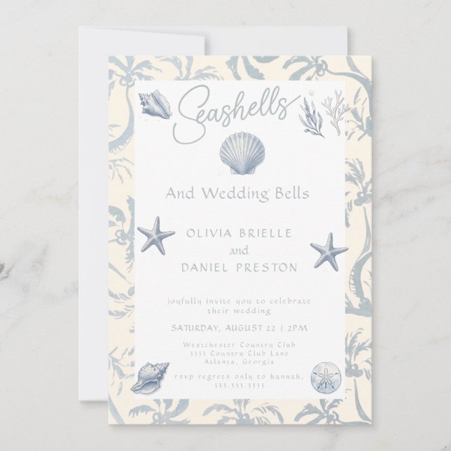 Elegante Invitación de Boda de Concha de Mar Coste (Anverso)