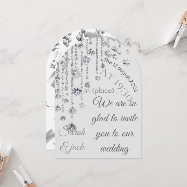 Elegante Invitación de Boda de Cristal de Plata de (Anverso/Reverso In Situ)