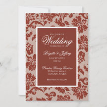 Elegante invitación de boda de damasco de cobre ox