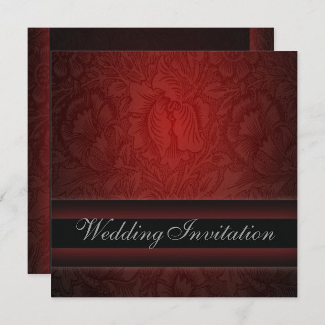 Elegante invitación de boda de damasco floral colo (Anverso / Reverso)