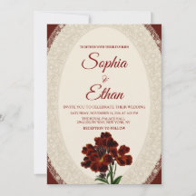Elegante Invitación de Boda de Encaje Real Burgund